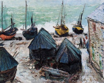 Boote auf dem Strand von Etretat Claude Monet Ölgemälde